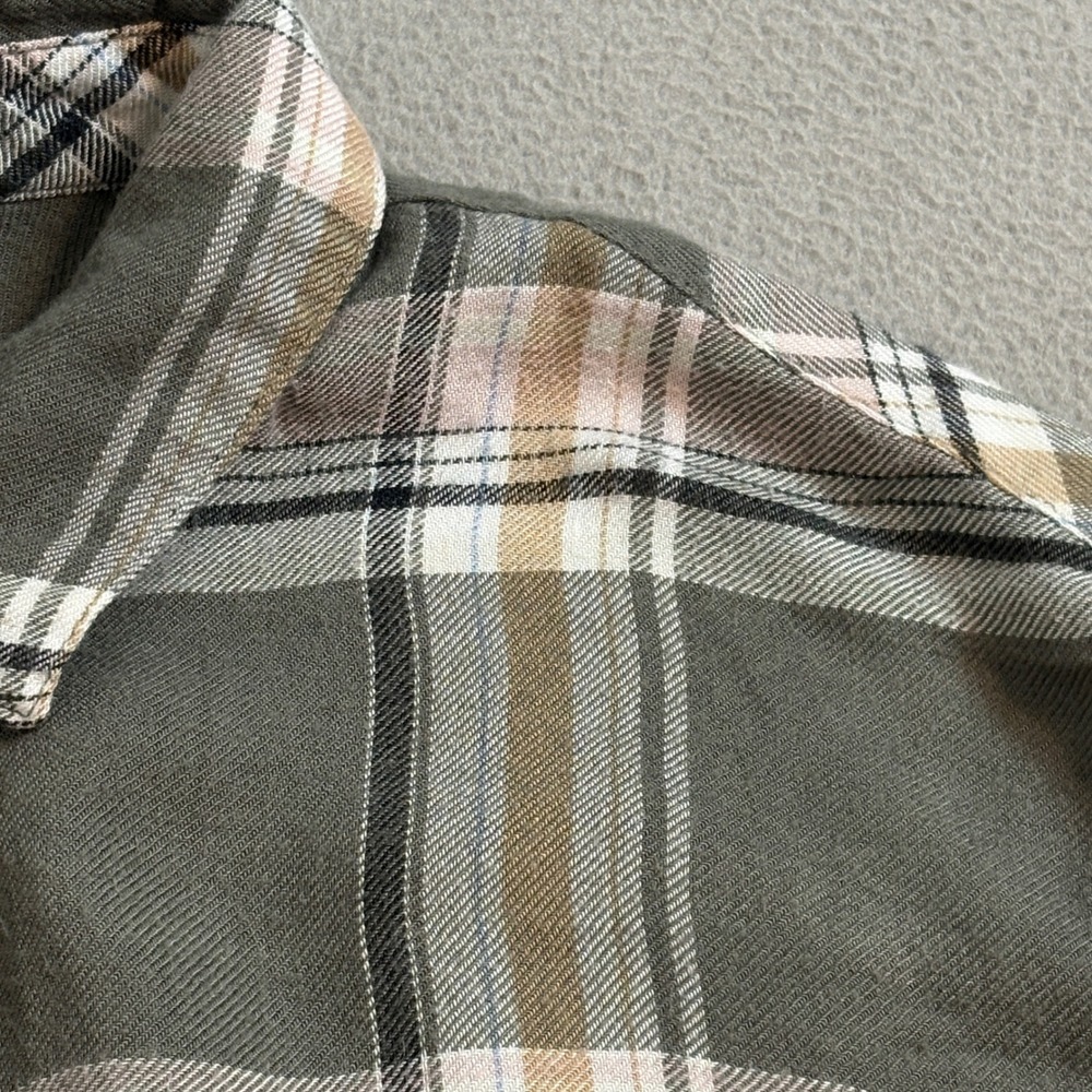 J Jill Olive Green Plaid Button Down women's Shirt Petite XS Long Sleeve - Picture 4 of 8